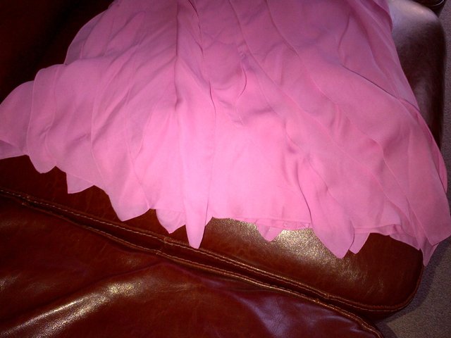 Image 2 of Cacharel pink silk skirt size 8-10 lined in silk frilled
