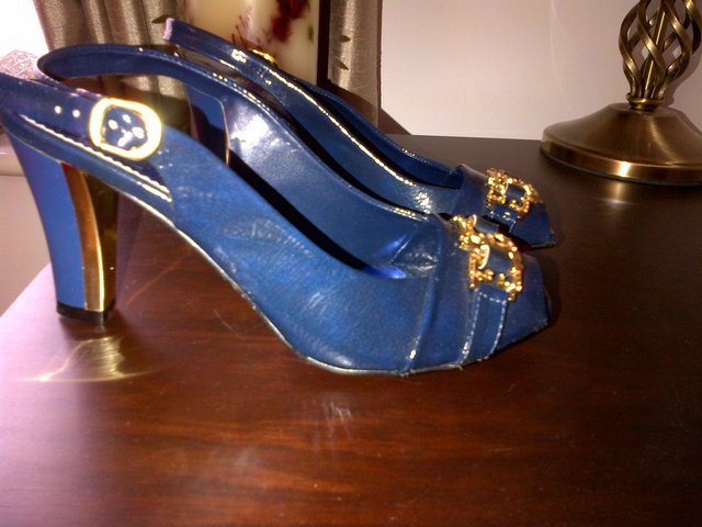 Image 2 of Pierre Cardin blue leather patent sandals size 35 stones
