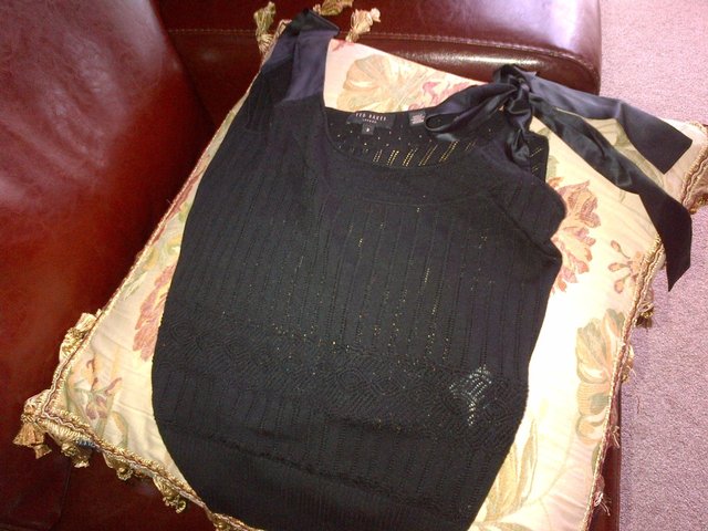 Image 2 of Ted Baker black knit top blouse vest UK size 2 or 8-10 silk