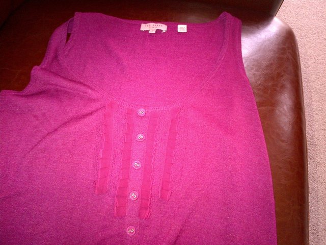 Preview of the first image of Ted Baker purple cerise silk top blouse vest size 3 or 10-12.
