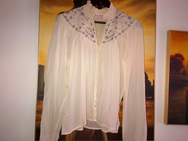 Image 2 of Rebecca Thompson silk cream top blouse embroideries Size L