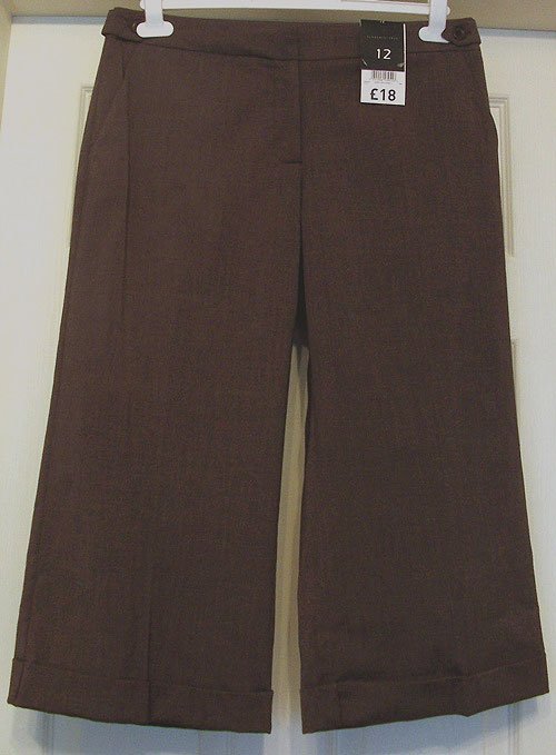 Preview of the first image of BNWT LADIES BROWN CROPPED TROUSERS BY FLORENCE & FRED  SZ 12.