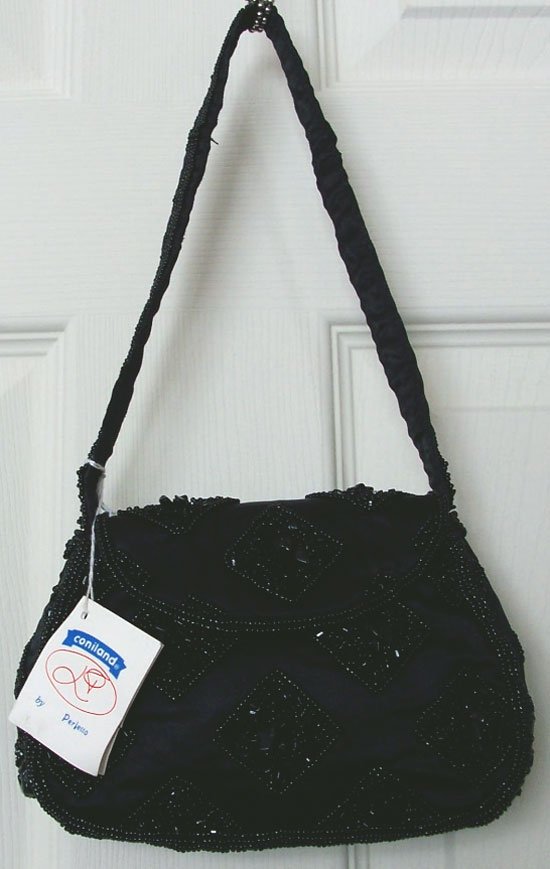 Preview of the first image of BNWT LADIES DAINTY BLACK BEADED HANDBAG BY PERFETTO.