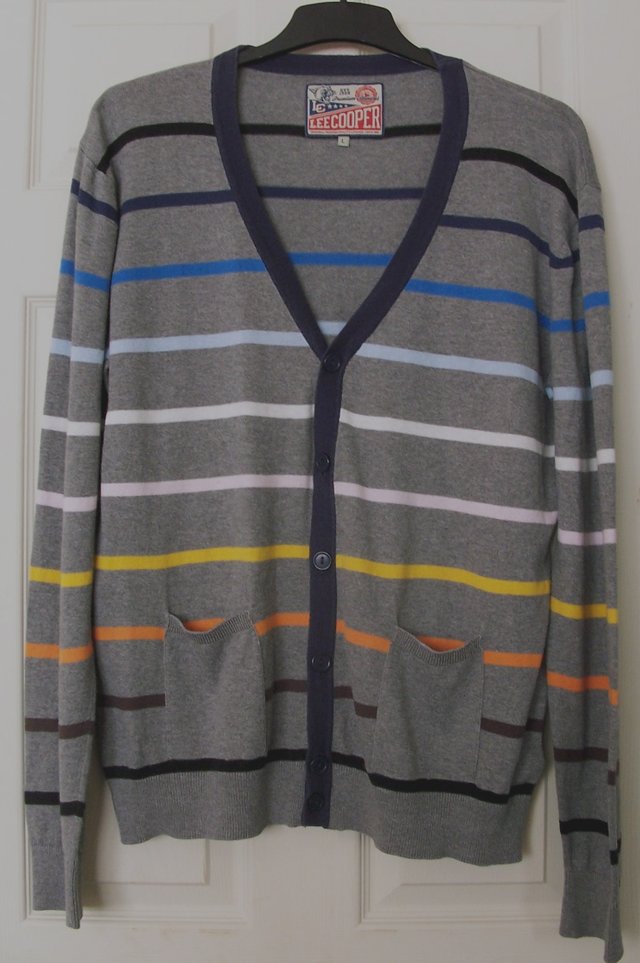 Preview of the first image of Lovely Mens Striped Cardigan By Lee Cooper - Size L   B18.