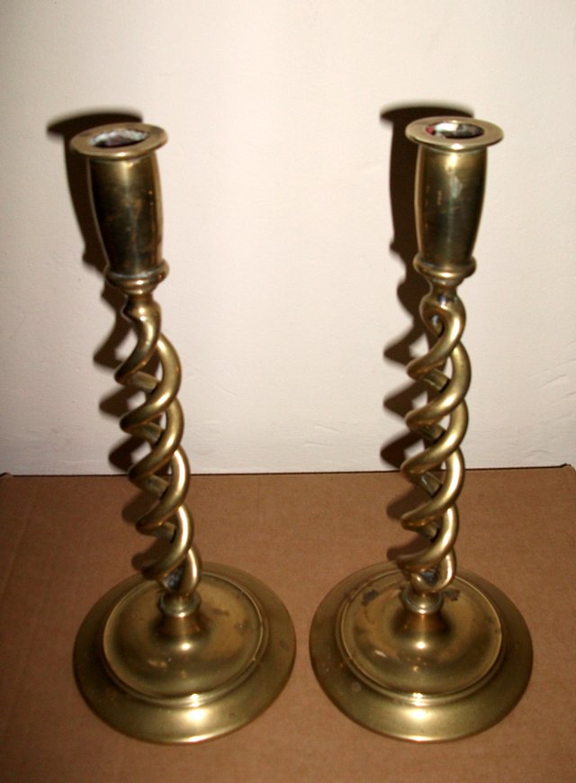 Preview of the first image of Two Brass Barley Twist Candlesticks.