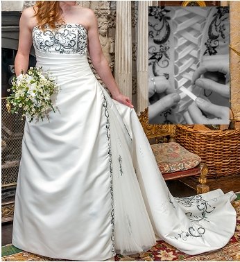 Preview of the first image of Phil Collins A line PC9304 Satin Ivory Wedding Dress.