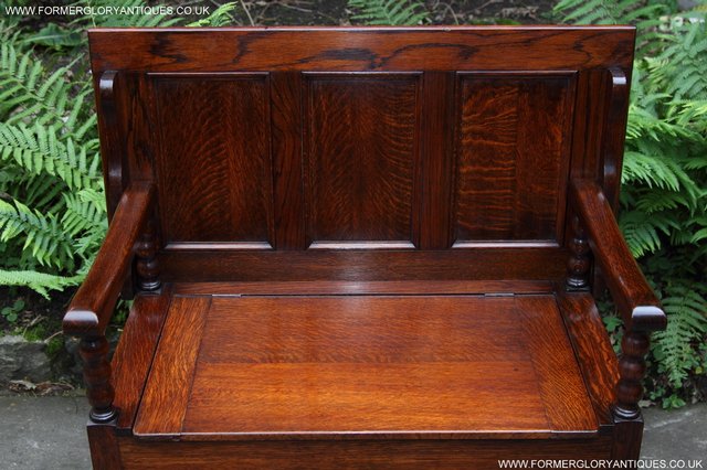 Image 3 of OAK MONKS BENCH SETTLE HALL SEAT TABLE PEW BLANKET CHEST