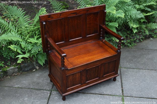 Image 4 of OAK MONKS BENCH SETTLE HALL SEAT TABLE PEW BLANKET CHEST