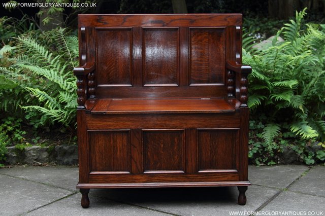 Image 5 of OAK MONKS BENCH SETTLE HALL SEAT TABLE PEW BLANKET CHEST