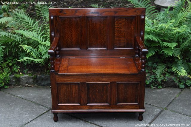 Preview of the first image of OAK MONKS BENCH SETTLE HALL SEAT TABLE PEW BLANKET CHEST.