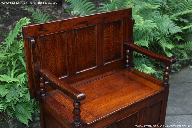 Image 6 of OAK MONKS BENCH SETTLE HALL SEAT TABLE PEW BLANKET CHEST