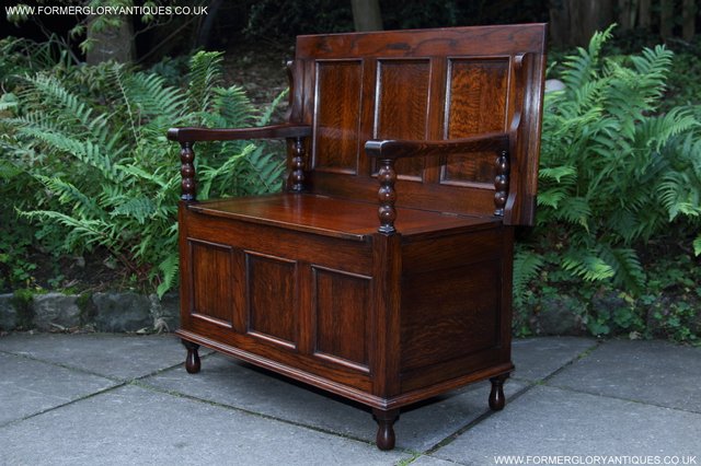 Image 7 of OAK MONKS BENCH SETTLE HALL SEAT TABLE PEW BLANKET CHEST