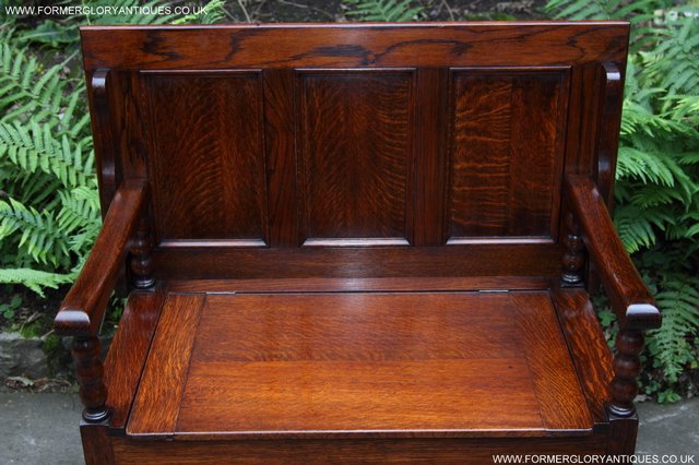 Image 8 of OAK MONKS BENCH SETTLE HALL SEAT TABLE PEW BLANKET CHEST