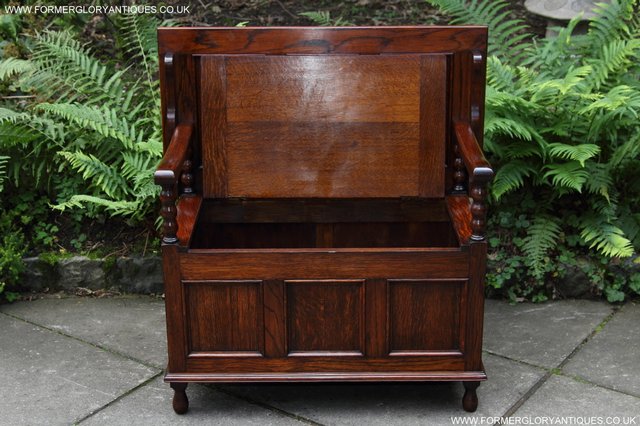 Image 12 of OAK MONKS BENCH SETTLE HALL SEAT TABLE PEW BLANKET CHEST