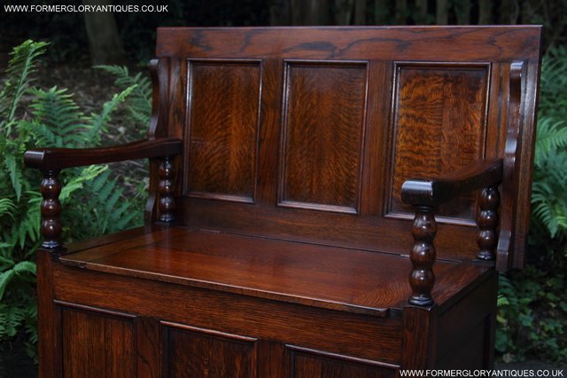 Image 13 of OAK MONKS BENCH SETTLE HALL SEAT TABLE PEW BLANKET CHEST