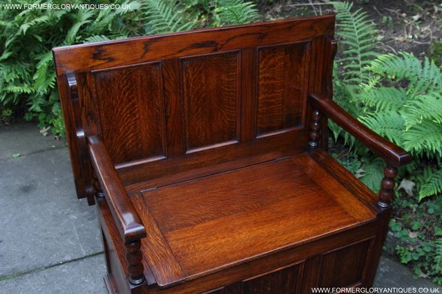 Image 16 of OAK MONKS BENCH SETTLE HALL SEAT TABLE PEW BLANKET CHEST