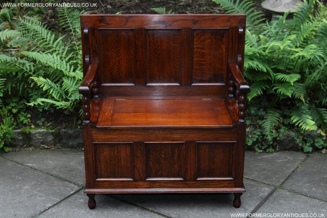 Image 20 of OAK MONKS BENCH SETTLE HALL SEAT TABLE PEW BLANKET CHEST