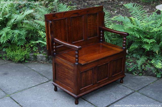 Image 24 of OAK MONKS BENCH SETTLE HALL SEAT TABLE PEW BLANKET CHEST