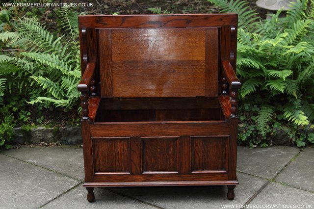 Image 26 of OAK MONKS BENCH SETTLE HALL SEAT TABLE PEW BLANKET CHEST