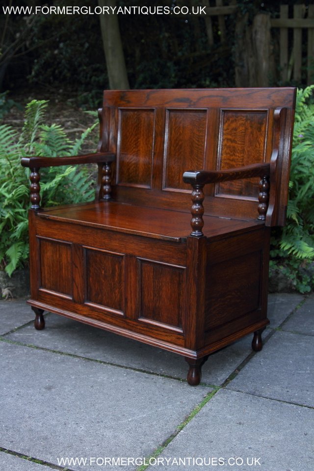 Image 27 of OAK MONKS BENCH SETTLE HALL SEAT TABLE PEW BLANKET CHEST