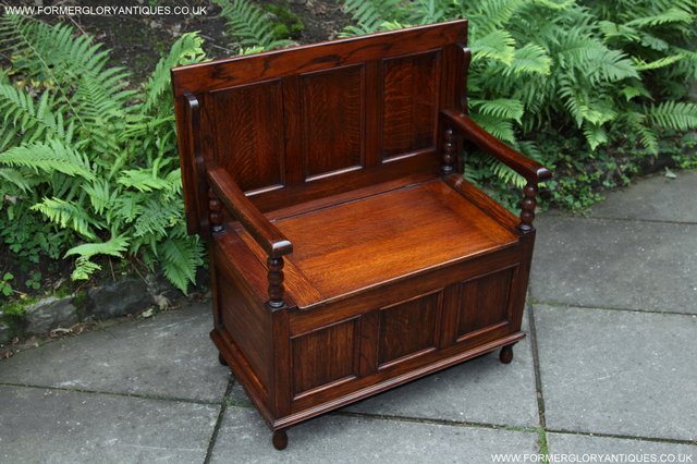 Image 29 of OAK MONKS BENCH SETTLE HALL SEAT TABLE PEW BLANKET CHEST