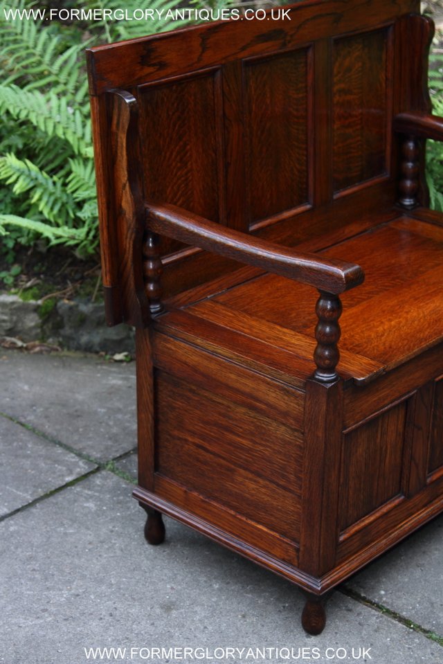 Image 37 of OAK MONKS BENCH SETTLE HALL SEAT TABLE PEW BLANKET CHEST