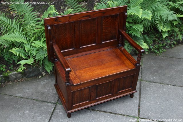 Image 42 of OAK MONKS BENCH SETTLE HALL SEAT TABLE PEW BLANKET CHEST