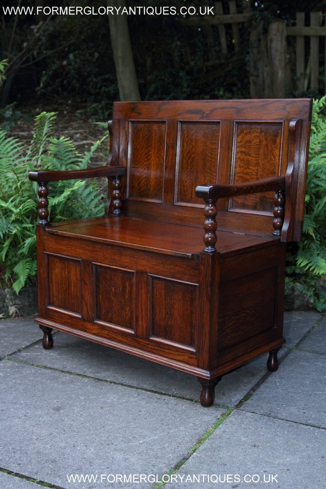 Image 43 of OAK MONKS BENCH SETTLE HALL SEAT TABLE PEW BLANKET CHEST