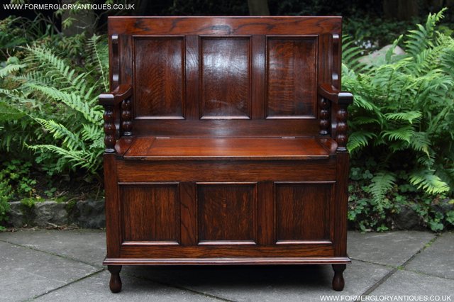 Image 44 of OAK MONKS BENCH SETTLE HALL SEAT TABLE PEW BLANKET CHEST