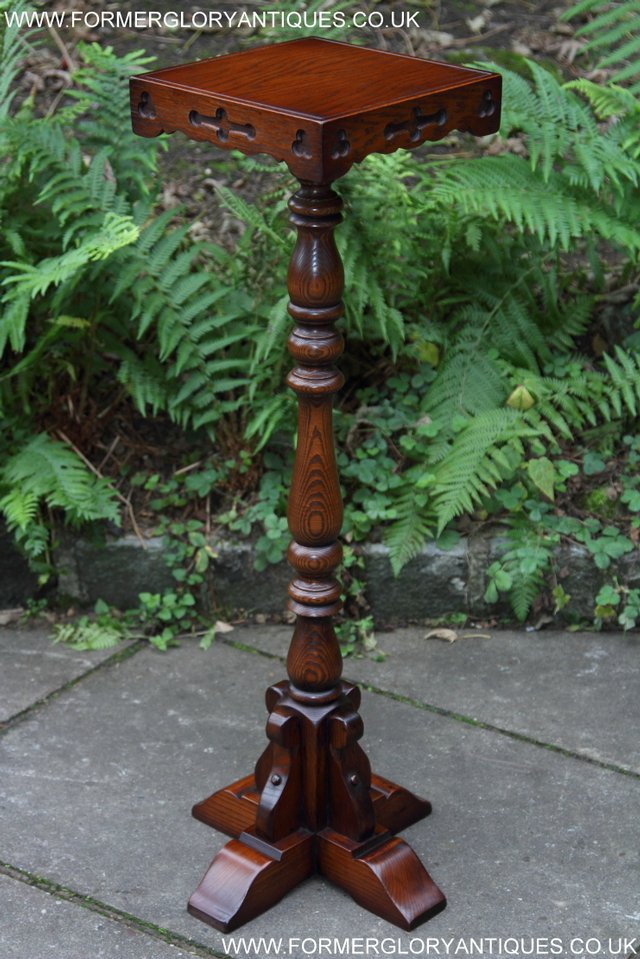 Image 3 of OLD CHARM TUDOR BROWN CARVED OAK PLANT STAND COFFEE TABLE