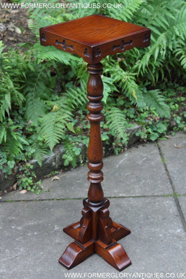 Image 5 of OLD CHARM TUDOR BROWN CARVED OAK PLANT STAND COFFEE TABLE