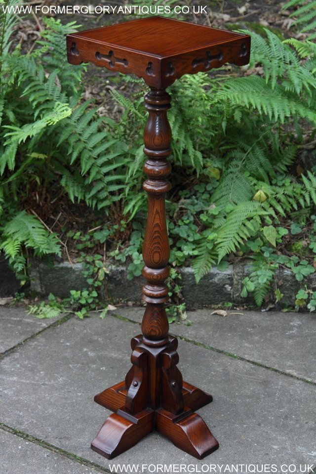 Image 6 of OLD CHARM TUDOR BROWN CARVED OAK PLANT STAND COFFEE TABLE