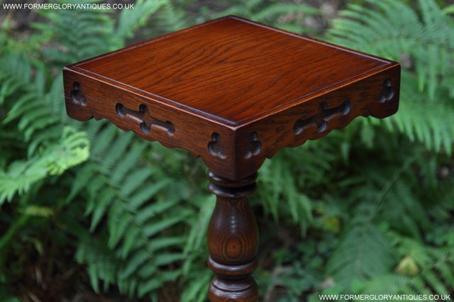 Image 13 of OLD CHARM TUDOR BROWN CARVED OAK PLANT STAND COFFEE TABLE