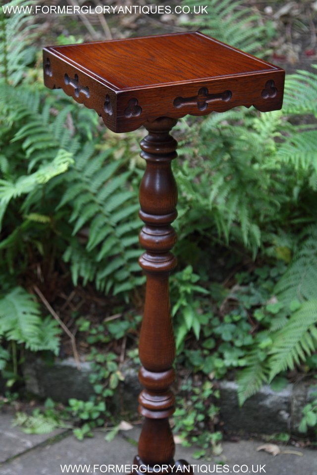 Image 22 of OLD CHARM TUDOR BROWN CARVED OAK PLANT STAND COFFEE TABLE