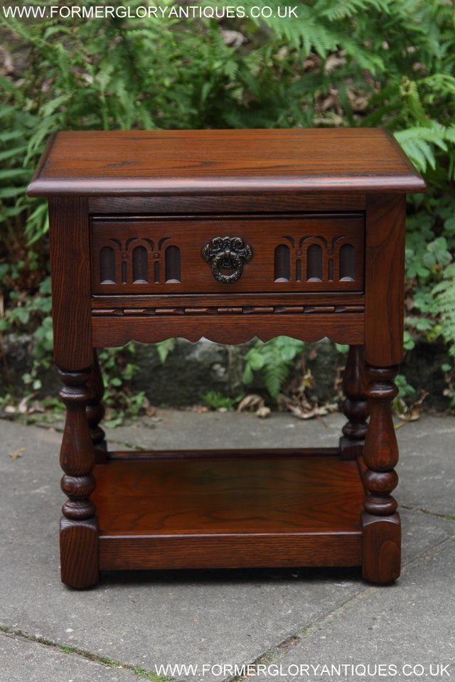 Preview of the first image of OLD CHARM TUDOR OAK LAMP COFFEE HALL TABLE BEDSIDE CABINET.