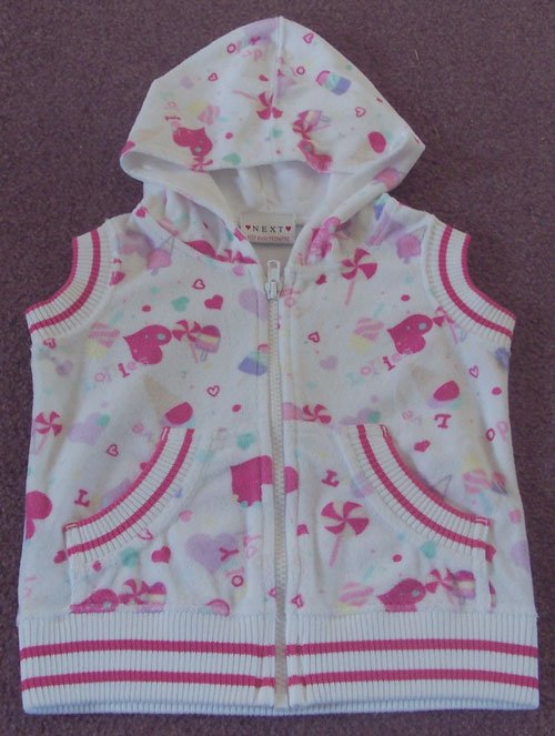 Preview of the first image of BEAUTIFUL PINK HOODED TOWELLING TOP BY NEXT AGE 9/12M.