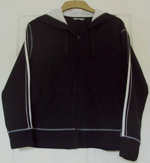 Preview of the first image of BLACK HOODED ZIP UP TOP BY MARKS & SPENCER - SZ 18 B9.
