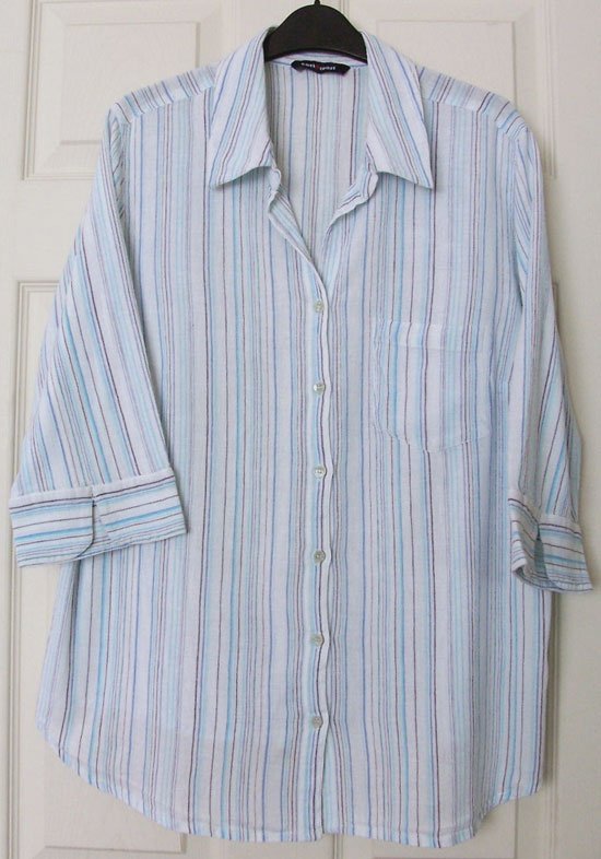 Preview of the first image of BLUE STRIPE COTTON BLOUSE BY EAST COAST SZ 20. B17.