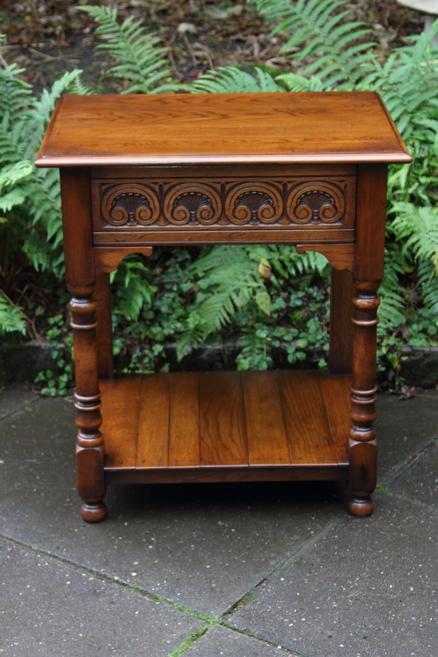 Image 16 of TITCHMARSH GOODWIN STYLE OAK HALL LAMP PHONE TABLE SIDEBOARD