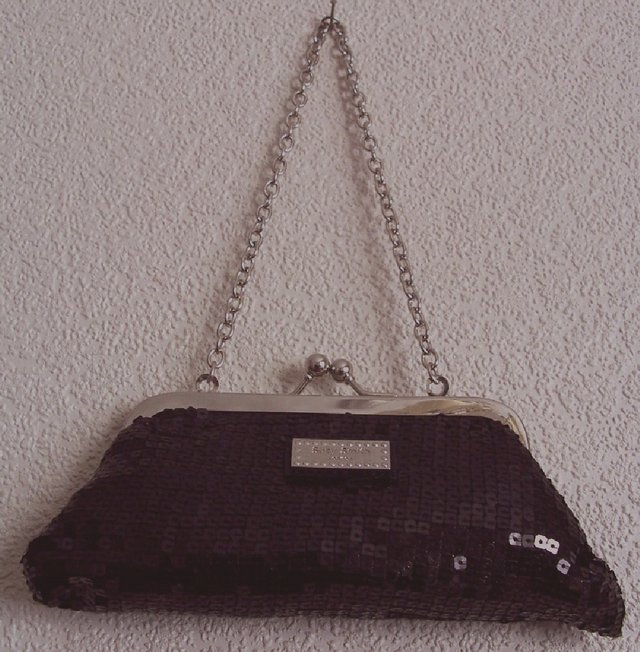 Preview of the first image of BNIB SUZY SMITH BLACK SEQUINNED EVENING BAG.