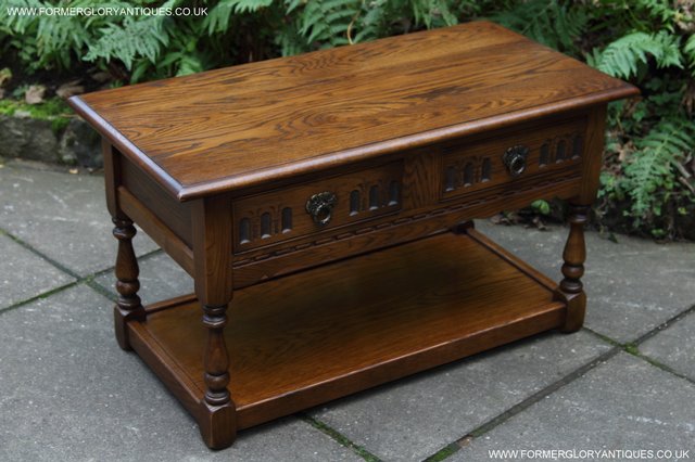 Image 2 of OLD CHARM LIGHT OAK TWO DRAWER LAMP OCCASIONAL COFFEE TABLE