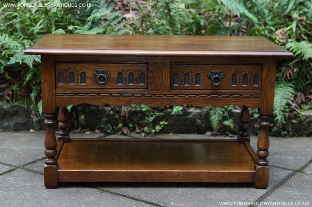 Image 4 of OLD CHARM LIGHT OAK TWO DRAWER LAMP OCCASIONAL COFFEE TABLE