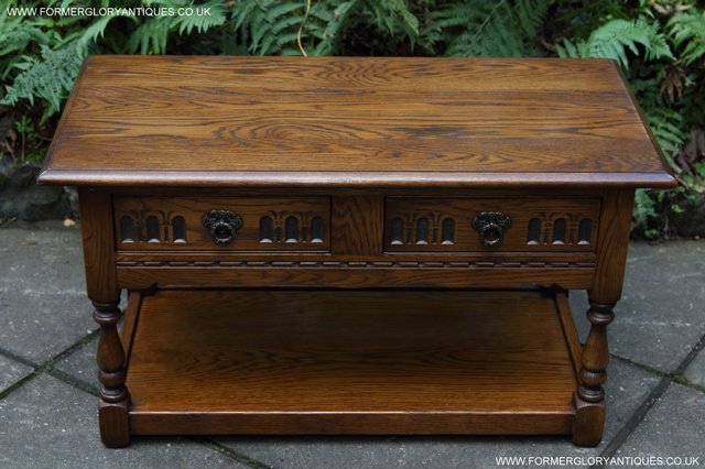 Image 7 of OLD CHARM LIGHT OAK TWO DRAWER LAMP OCCASIONAL COFFEE TABLE