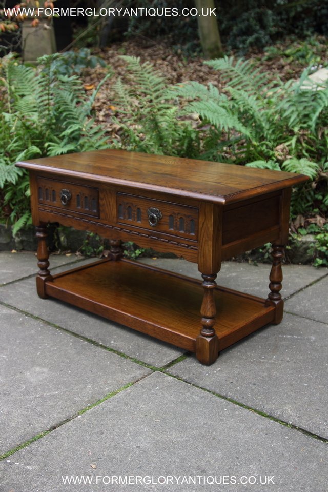 Image 14 of OLD CHARM LIGHT OAK TWO DRAWER LAMP OCCASIONAL COFFEE TABLE