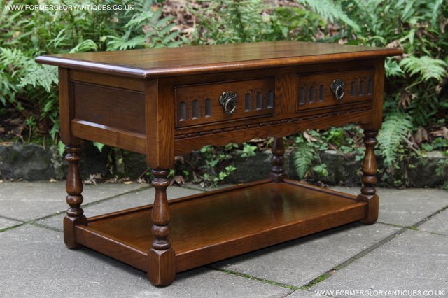 Image 19 of OLD CHARM LIGHT OAK TWO DRAWER LAMP OCCASIONAL COFFEE TABLE