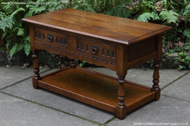 Image 26 of OLD CHARM LIGHT OAK TWO DRAWER LAMP OCCASIONAL COFFEE TABLE