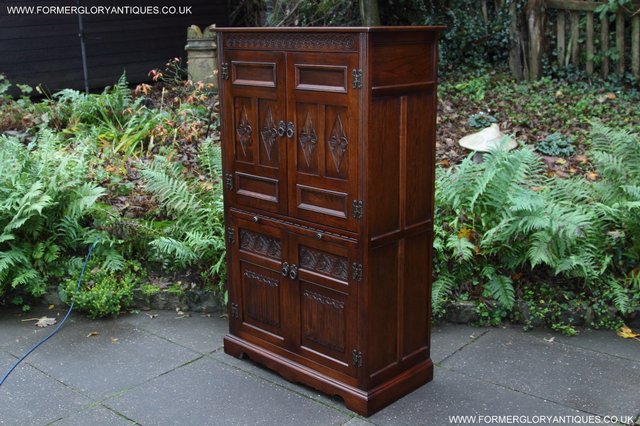 Image 57 of OLD CHARM TUDOR BROWN DRINKS COCKTAIL WINE DISPLAY CABINET