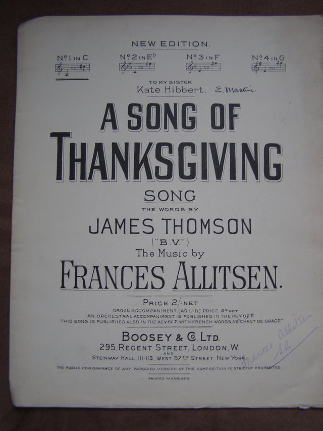 Preview of the first image of A Song of Thanksgiving - Thomson / Allitsen (Incl P&P).
