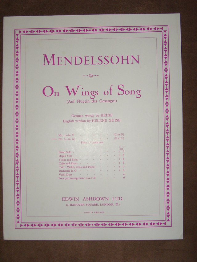 Preview of the first image of On wings of Song - Mendelssohn (Incl P&P).