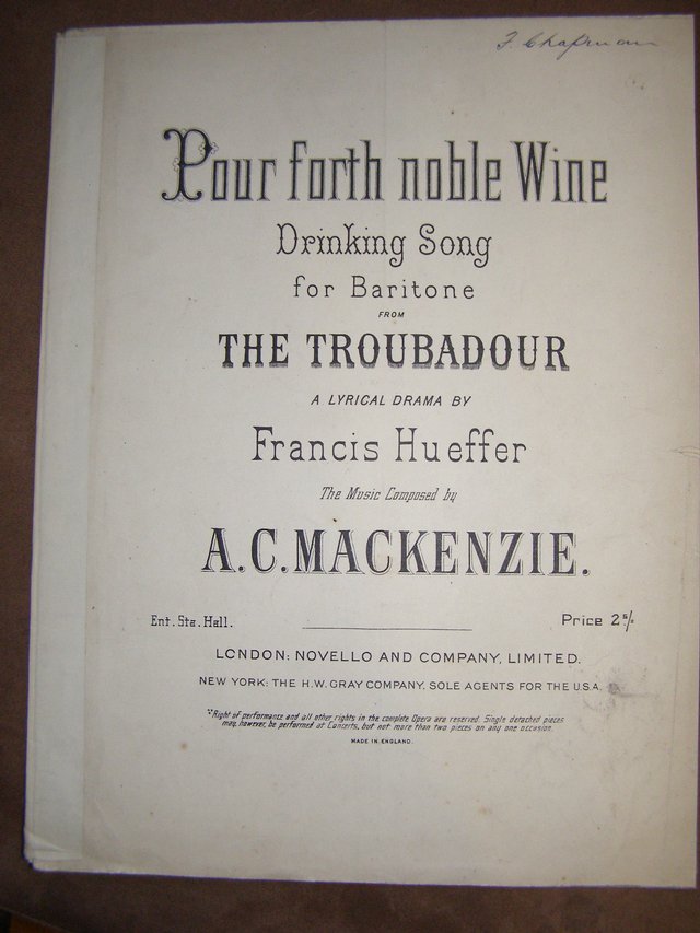 Preview of the first image of Pour forth noble wine - Hueffer / Mackenzie.